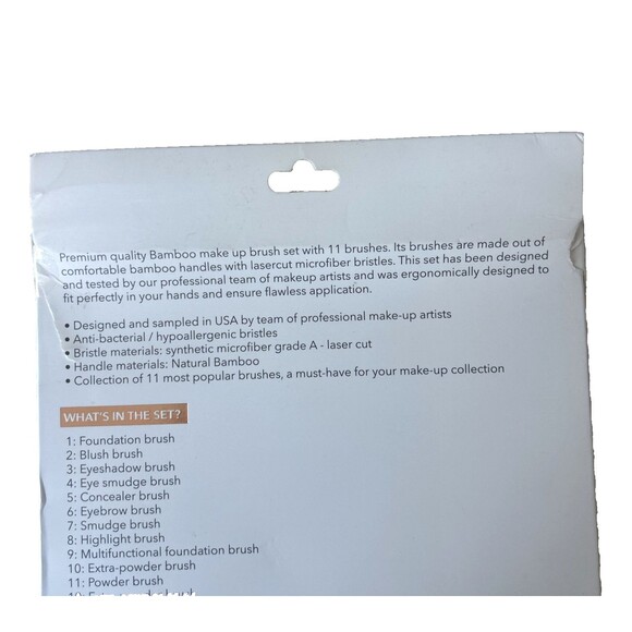 Bamboo Makeup Brush Set 11 Piece Professional Eco w/Premium Synthetic Bristles - Picture 6 of 6